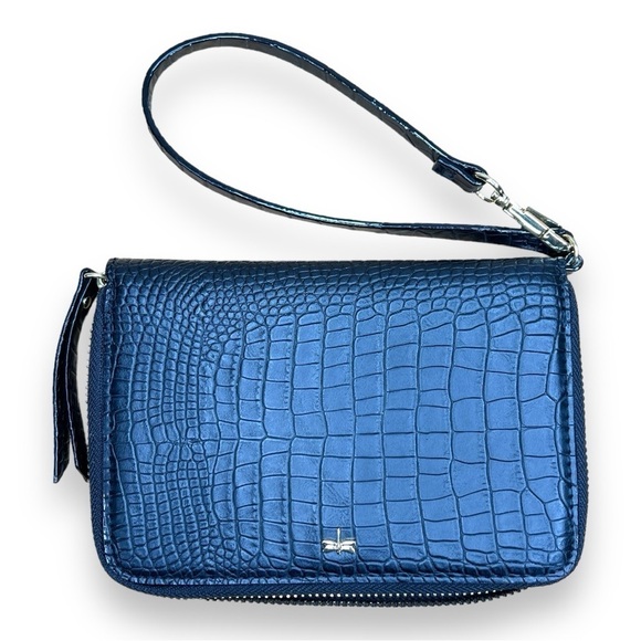 BLACK FAUX LEATHER WALLET WRISTLET ZIP AROUND VEGAN - Picture 1 of 6